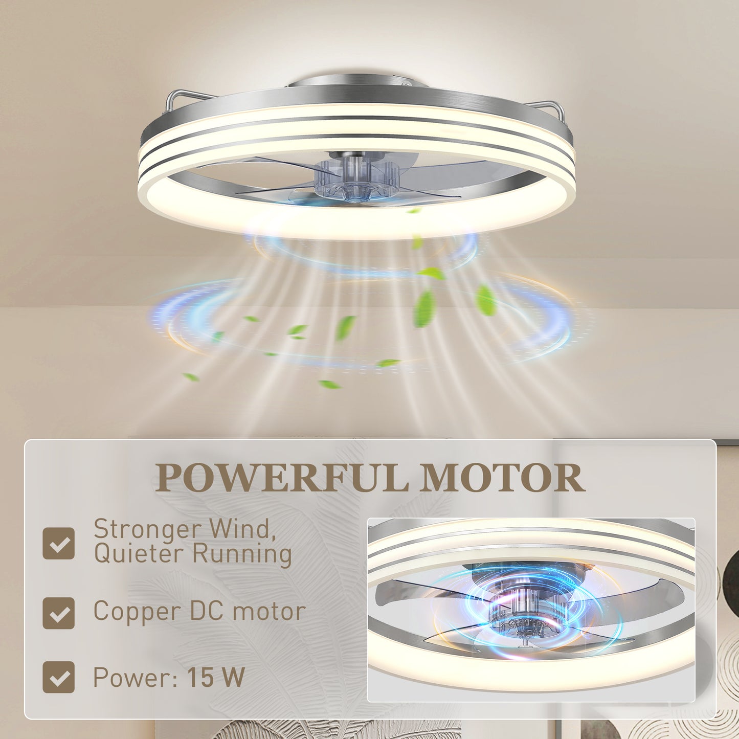 Ceiling Fan with Light and & App Control, 6 Speed, 50 cm, Silver