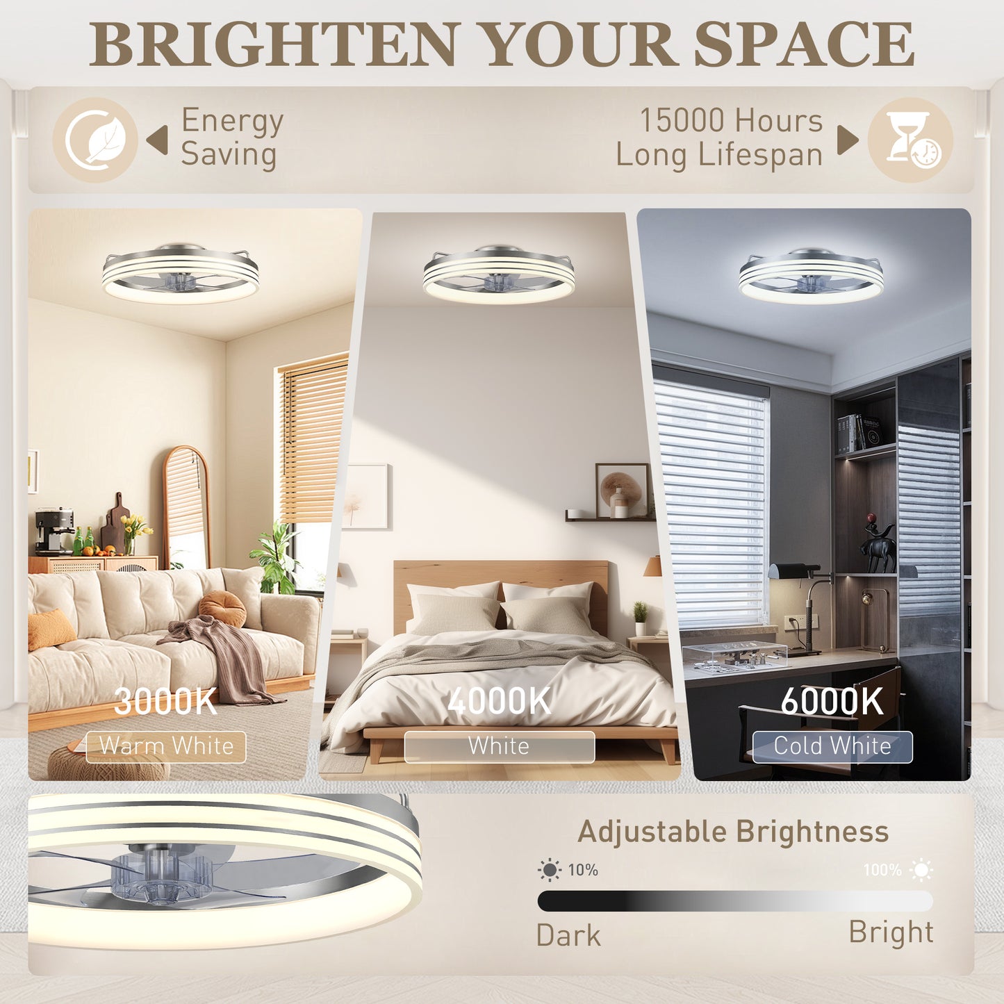 Ceiling Fan with Light and & App Control, 6 Speed, 50 cm, Silver