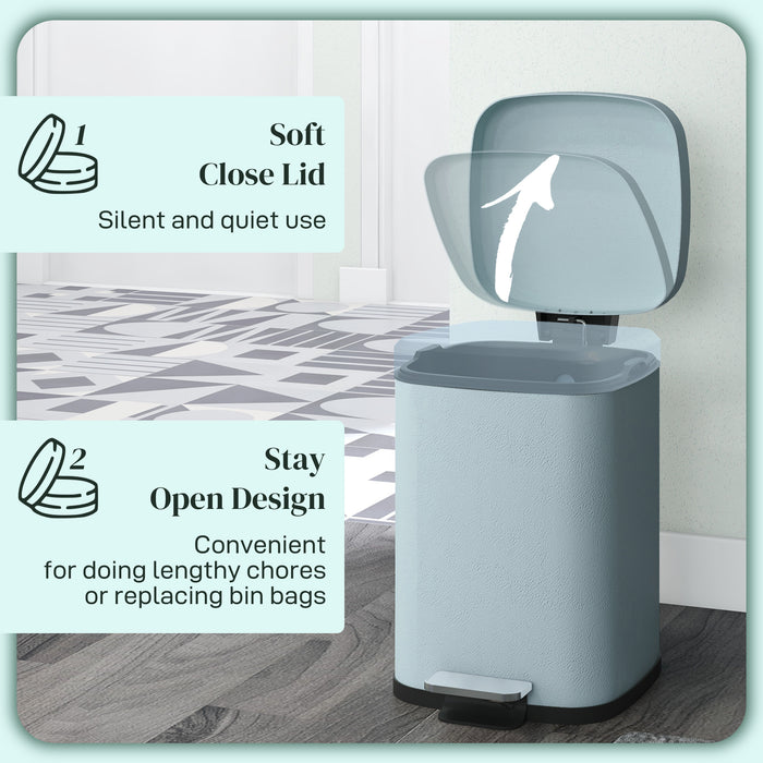 12L Kitchen Pedal Bin, Metal Rubbish Bin with Soft-close Lid, Light Green