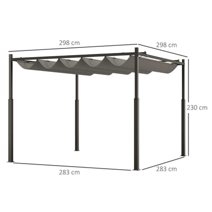 3 x 3(m) Pergola with Retractable Roof, 80mm Metal Column, Grey