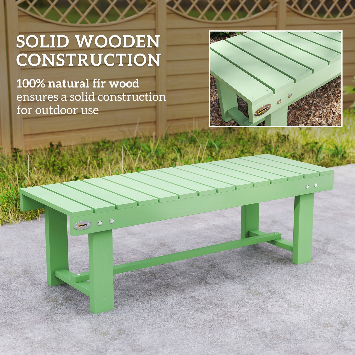 Wooden Garden Bench, 2 Seater Outdoor Bench, Fir Wood Backless Patio Loveseat with Slatted Seat for Park, 110 x 38 x 35 cm, 1 Piece, Light Green