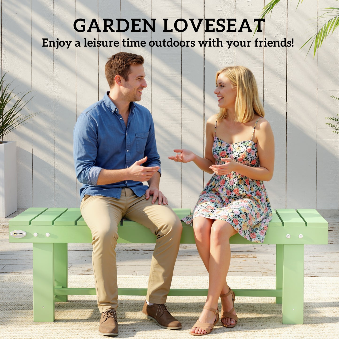 Wooden Garden Bench, 2 Seater Outdoor Bench, Fir Wood Backless Patio Loveseat with Slatted Seat for Park, 110 x 38 x 35 cm, 1 Piece, Light Green