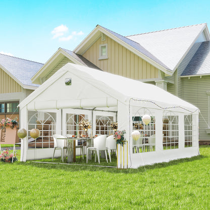 6 x 4 m Party Tent, Heavy Duty Gazebo Canopy with Windows, White