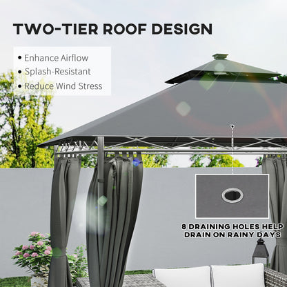 3 x 3 m Double Roof Outdoor Gazebo with Curtains, Dark Grey