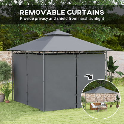 3 x 3 m Double Roof Outdoor Gazebo with Curtains, Dark Grey