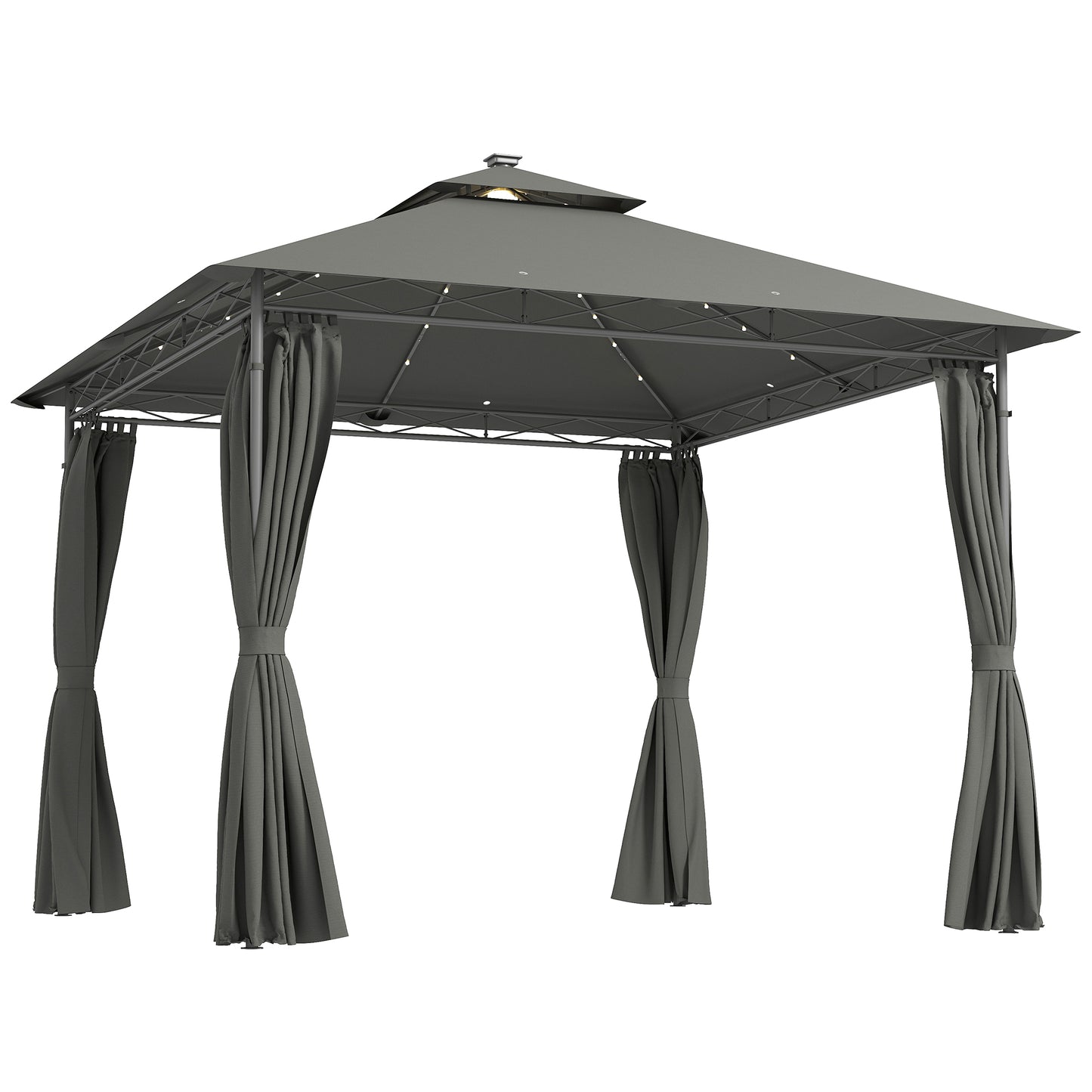 3 x 3 m Double Roof Outdoor Gazebo with Curtains, Dark Grey
