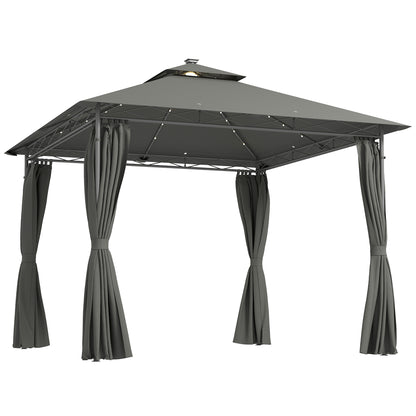 3 x 3 m Double Roof Outdoor Gazebo with Curtains, Dark Grey