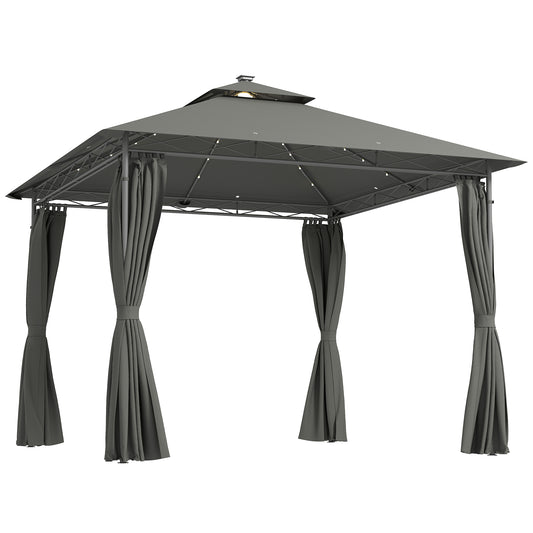 3 x 3 m Double Roof Outdoor Gazebo with Curtains, Dark Grey