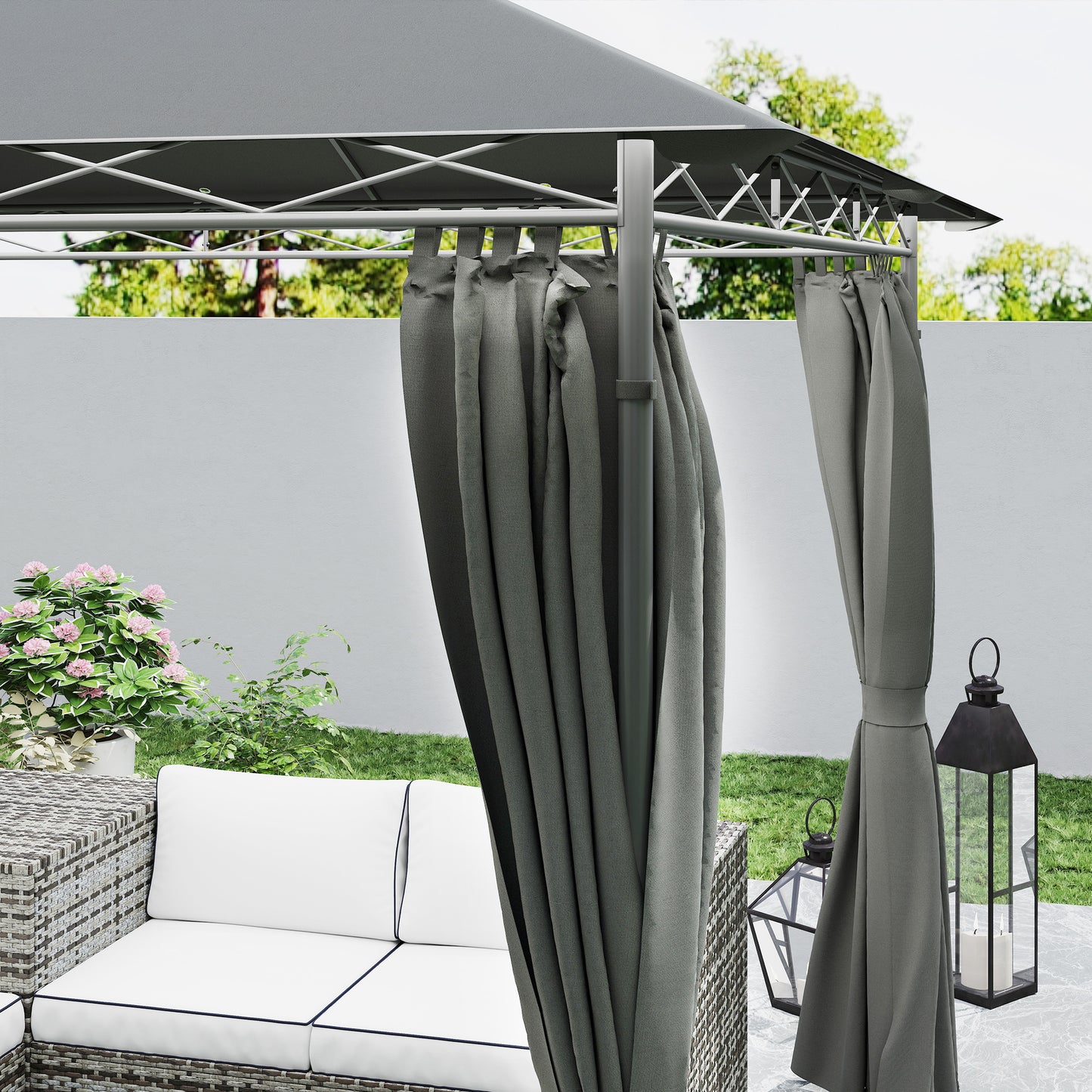 3 x 3 m Double Roof Outdoor Gazebo with Curtains, Dark Grey