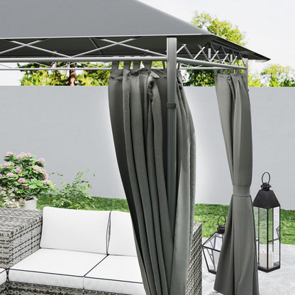 3 x 3 m Double Roof Outdoor Gazebo with Curtains, Dark Grey