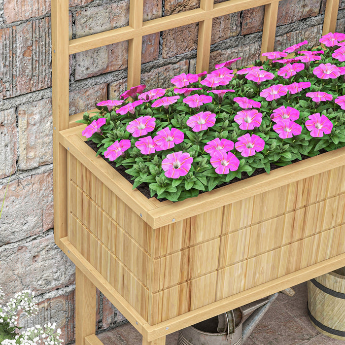 Wooden Raised Planter with Trellis for Vine Climbing Plants, Elevated Garden Bed with Drainage Holes and Bed Liner