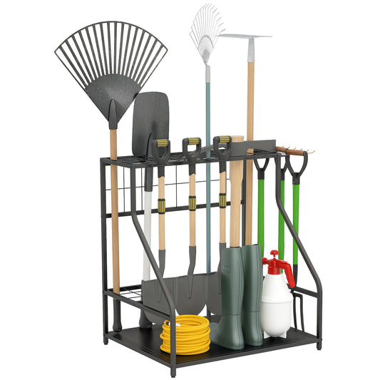 Garden Tool Storage Rack, 3-Tier Garden Tool Rack with 11 Hooks