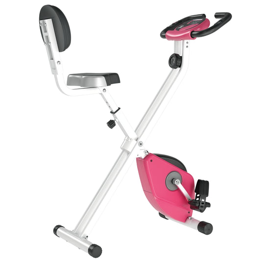Magnetic Resistance Exercise Bike Foldable LCD Adjustable Seat Pink