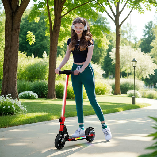 Folding Electric Scooter w/ LED Lights and Display, Red