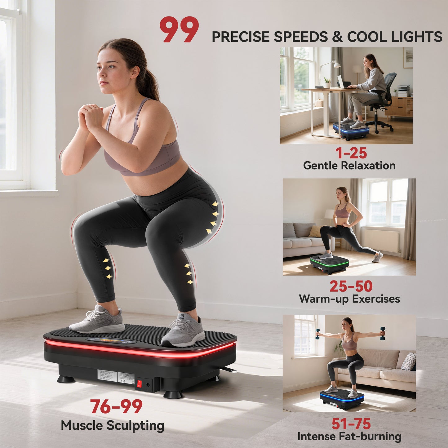 Vibration Plate Exercise Machine with Cool Lights and Bluetooth
