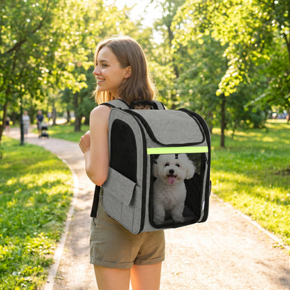 Dog Carrier Backpack Expandable, Breathable Pet Carrier Bag for Small Puppy Cat with Reflective Strip and 5 Pockets, for Travel Hiking Walking Camping, Light Grey
