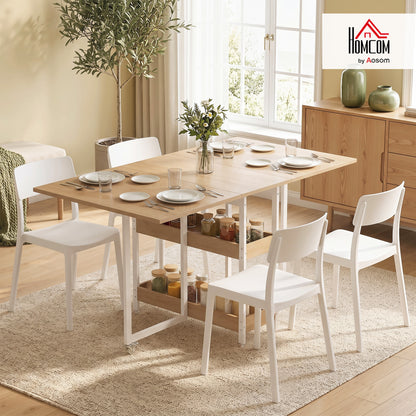 Folding Dining Table, Drop Leaf Table w/ Open Compartments, Natural