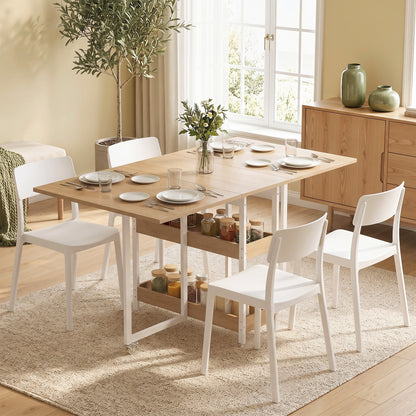Folding Dining Table, Drop Leaf Table w/ Open Compartments, Natural