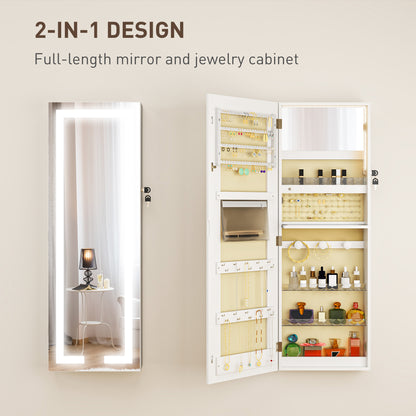LED Mirror Jewellery Cabinet, Full Length Mirror with Storage, White