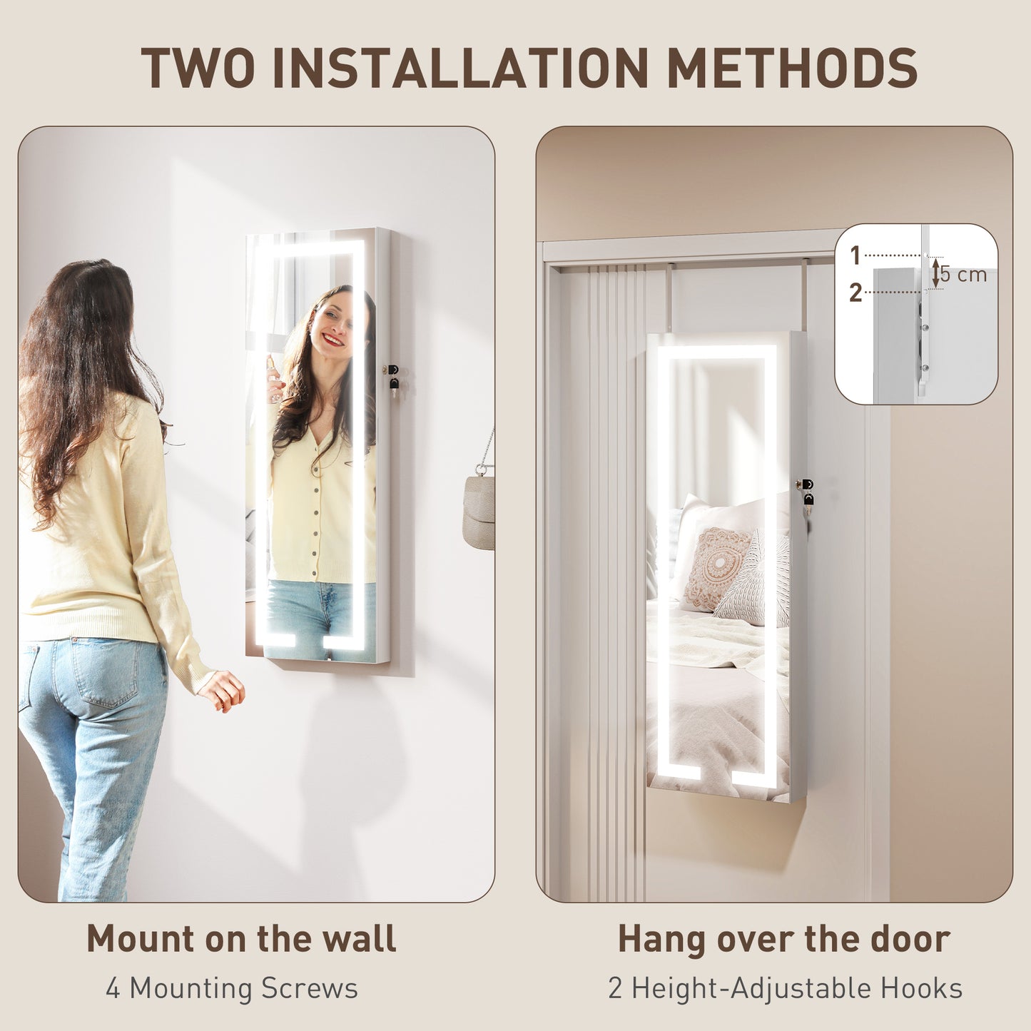 LED Mirror Jewellery Cabinet, Full Length Mirror with Storage, White