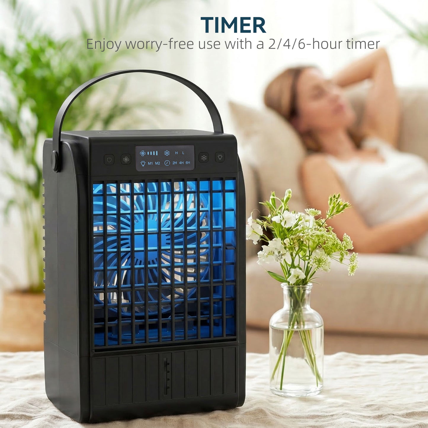 4-in-1 Mini Air Cooler with RGB 7 LED Light, Cooling Fan, Black