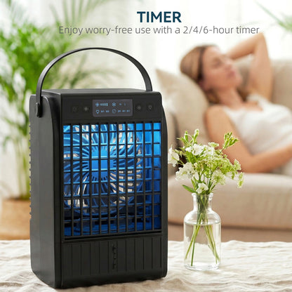 4-in-1 Mini Air Cooler with RGB 7 LED Light, Cooling Fan, Black