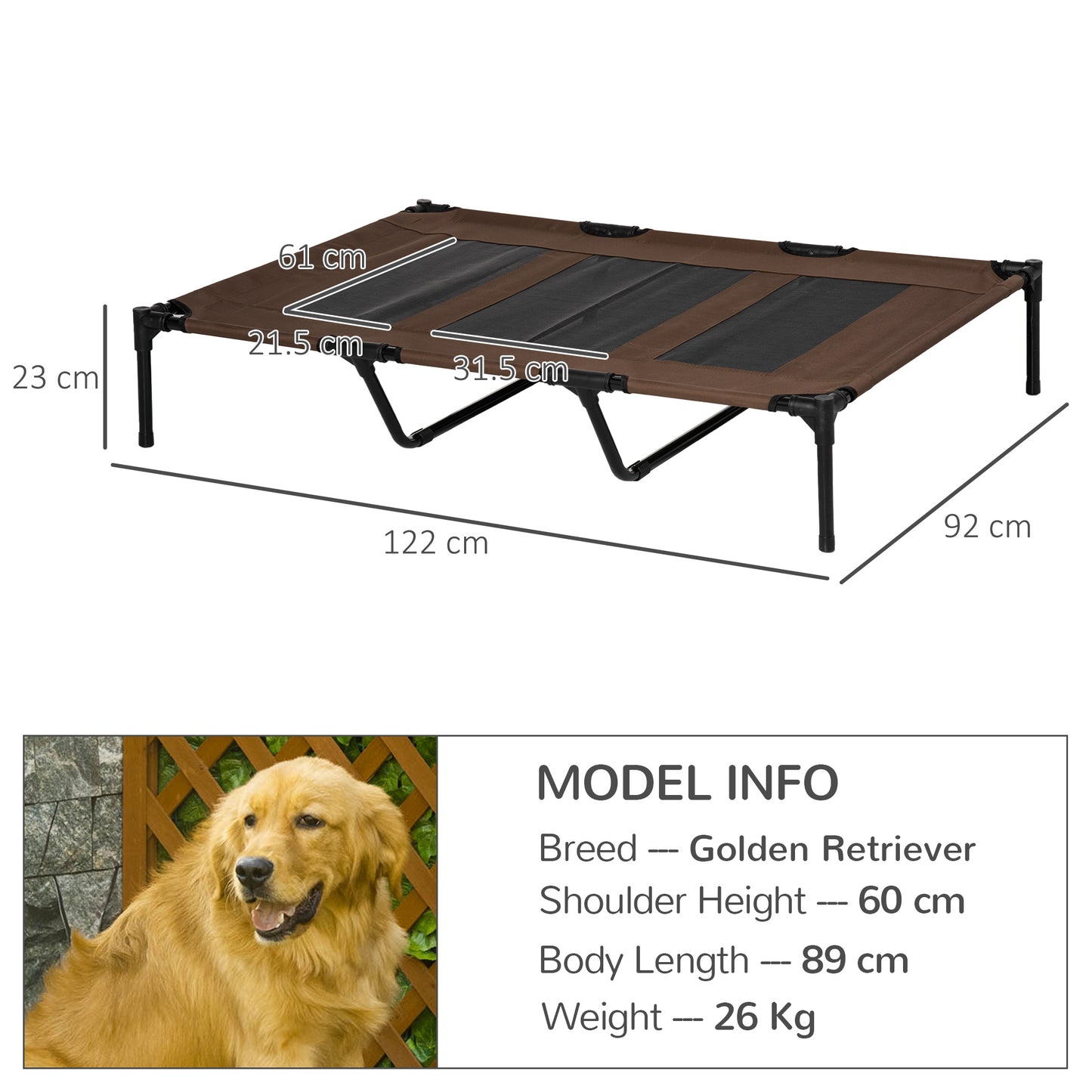 Elevated Dog Bed Cooling Raised Pet Cot for Indoor Outdoor Use, XX Large