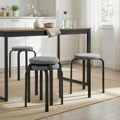 Stackable Stools Set of 4, Modern Cushioned Stacking Chairs, Round Backless Stools for Kitchen, Dining Room, Living Room, Dark Grey