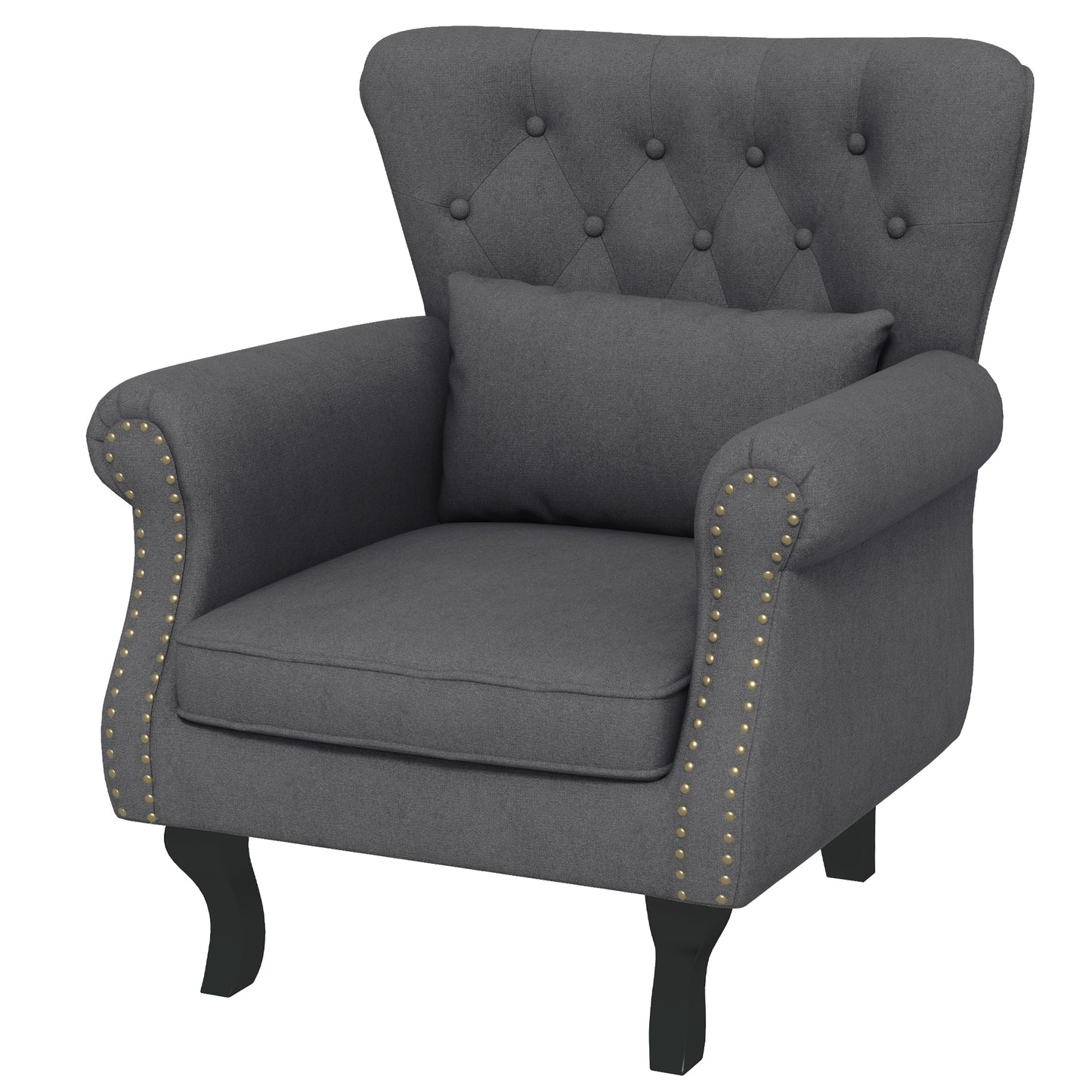 Wingback Armchair, Chesterfield-style Accent Chair, Dark Grey