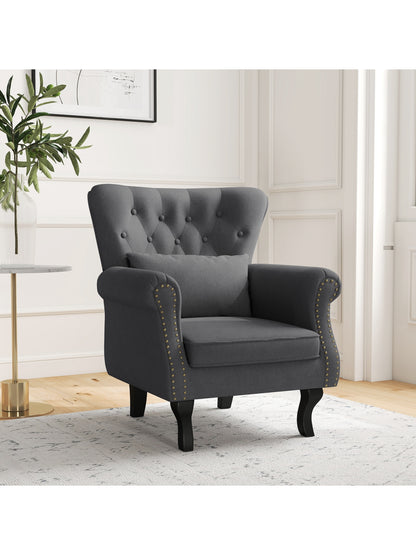 Wingback Armchair, Chesterfield-style Accent Chair, Dark Grey