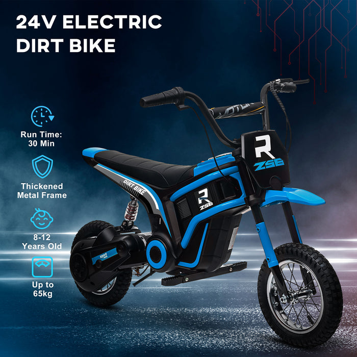 24V Kids Electric Motorbike with Twist Grip Throttle, Music, Horn - Blue