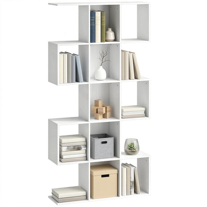 Geometric Bookshelf, 5-Tier S Shaped Bookcase, White Wood Effect