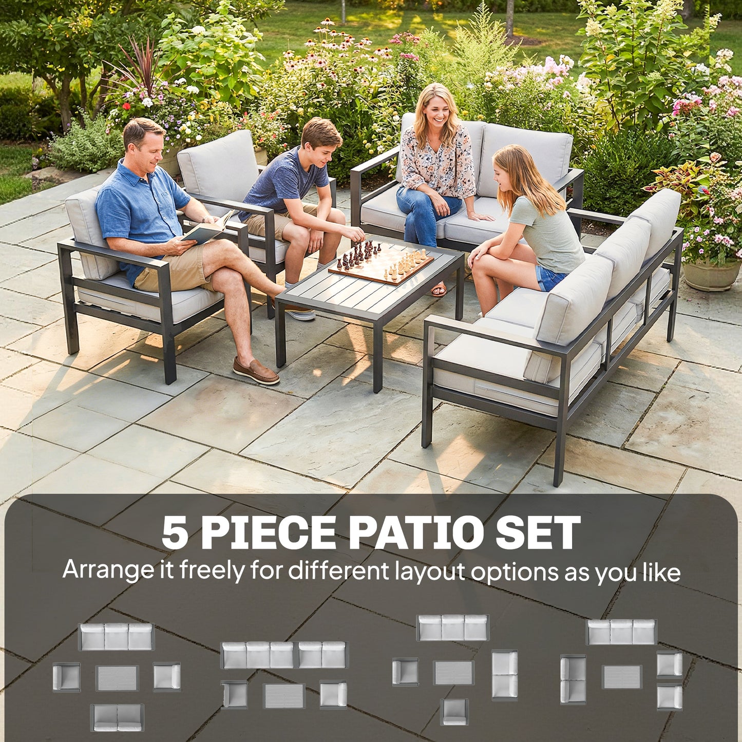 Aluminium Garden Furniture Sofa Set with Olefin Cushions, Dark Grey