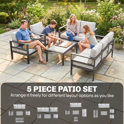 Aluminium Garden Furniture Sofa Set with Olefin Cushions, Dark Grey