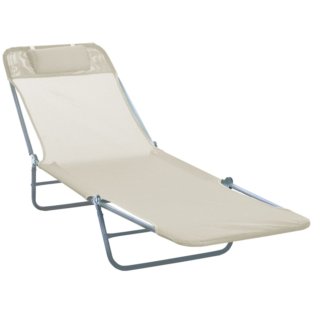 Garden Lounger Recliner Adjustable Sun Bed Chair-Beige