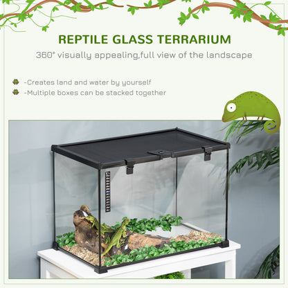 Glass Reptile Terrarium Insect Breeding Tank Vivarium Habitats with Thermometer for Lizards, Horned Frogs, Snakes, Spiders - Large 50 x 30 x 35cm