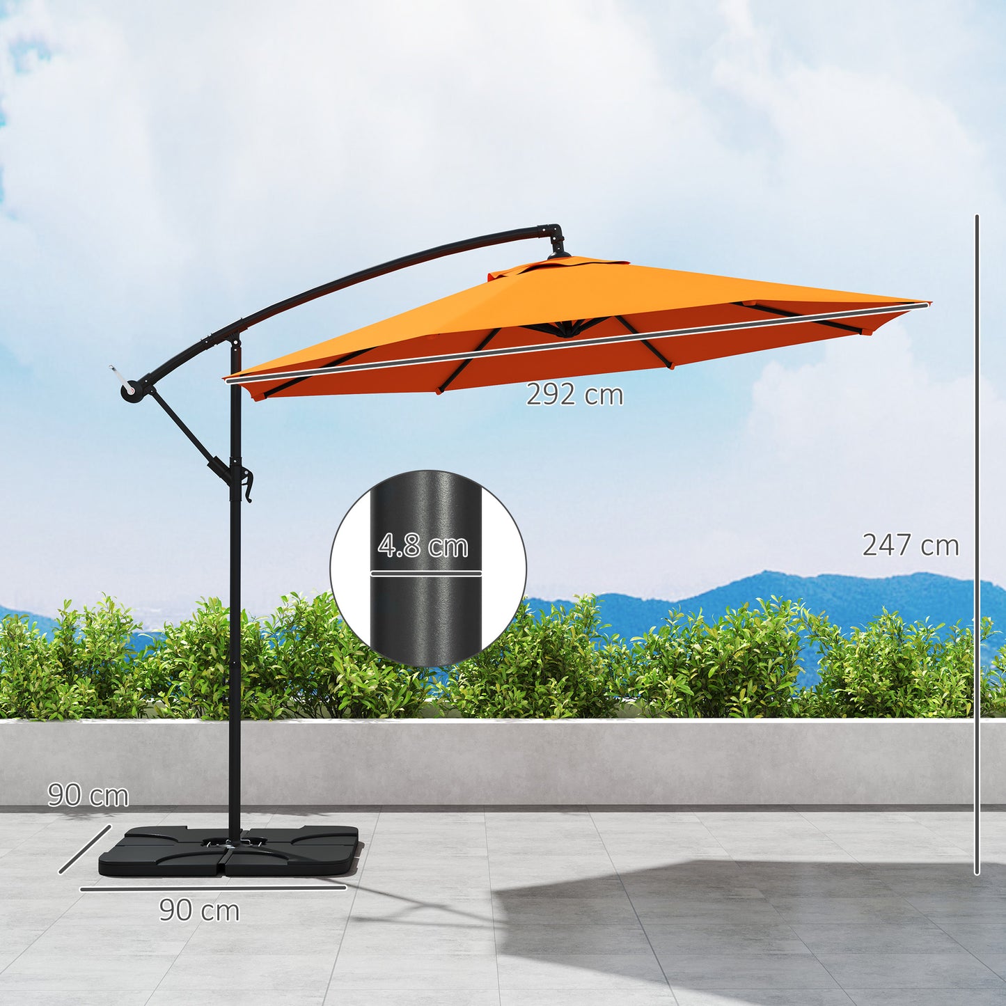 3(m) Banana Parasol Cantilever Umbrella Garden w/ Base Weights