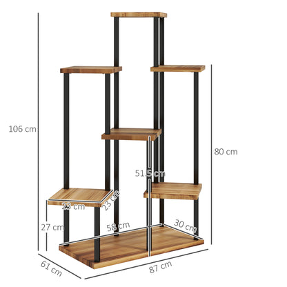 7 Tier Plant Stand, Tall Steel Wood Plant Shelf, Carbonised Finish