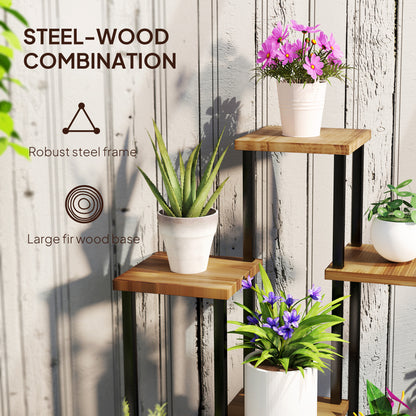 7 Tier Plant Stand, Tall Steel Wood Plant Shelf, Carbonised Finish