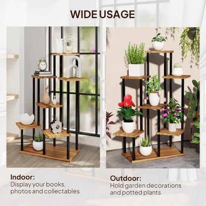 7 Tier Plant Stand, Tall Steel Wood Plant Shelf, Carbonised Finish