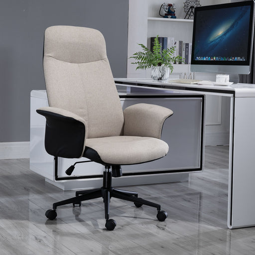 Vinsetto High Back Office Chair, Linen Fabric Computer Desk Chair with Armrests, Tilt Function, Adjustable Seat Height, Beige