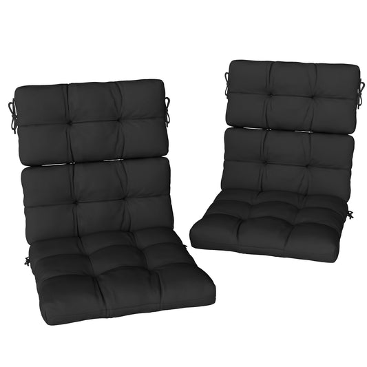 2pc Outdoor Seat Cushion with Backrest, Ties, for Garden, Black