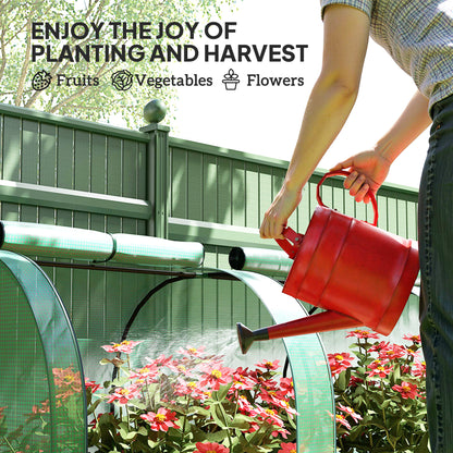 Tunnel Greenhouse Steel Frame for Garden w/ Zipper Doors, Green