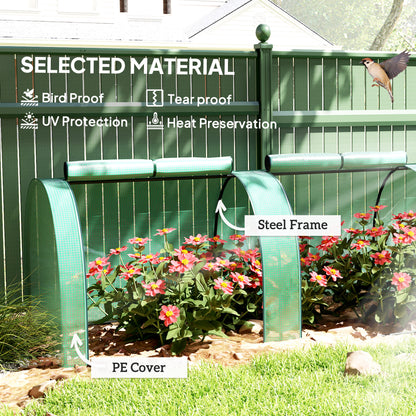 Tunnel Greenhouse Steel Frame for Garden w/ Zipper Doors, Green