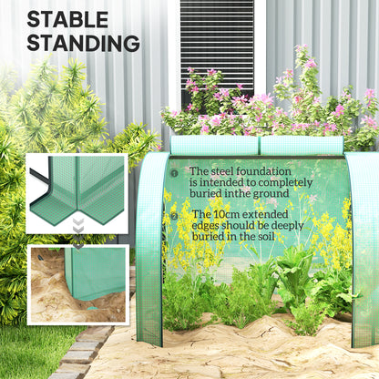 Tunnel Greenhouse Steel Frame for Garden w/ Zipper Doors, Green