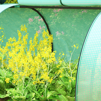 Tunnel Greenhouse Steel Frame for Garden w/ Zipper Doors, Green