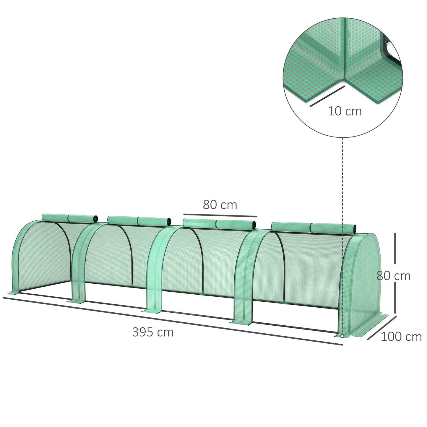 Tunnel Greenhouse Steel Frame for Garden w/ Zipper Doors, Green