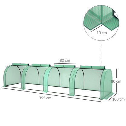 Tunnel Greenhouse Steel Frame for Garden w/ Zipper Doors, Green