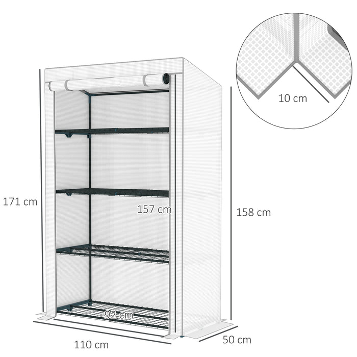 4 Tier Lean-to Mini Greenhouse with Reinforced PE Cover, Grey