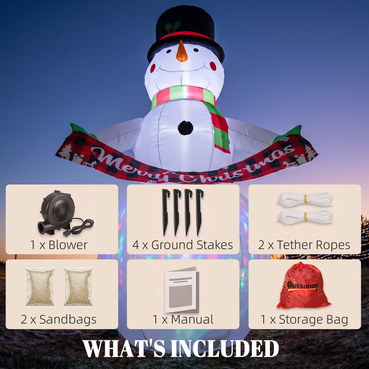 Christmas Blow Up Snowman with Colourful LED Light